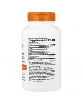 Doctor's Best, коллаген типа 1 и 3 с Peptan и витамином C, 1000 мг, 180 таблеток