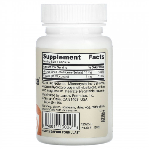 Jarrow Formulas, Zinc Balance, 100 вегетарианских капсул