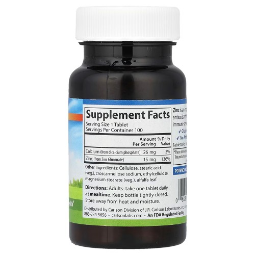 Carlson, цинк, 15 мг, 100 таблеток Carlson, цинк, 15 мг, 100 таблеток