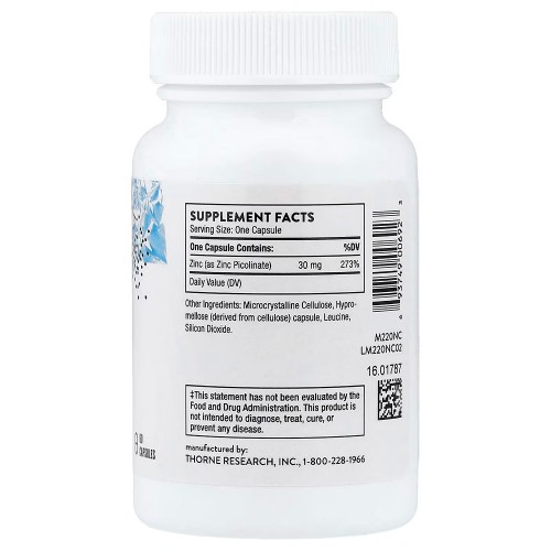 Thorne, пиколинат цинка, 30 мг, 60 капсул Thorne, пиколинат цинка, 30 мг, 60 капсул