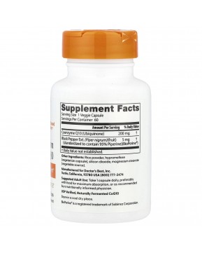 Doctor's Best, высокоусвояемый коэнзим Q10 с биоперином, 200 мг, 60 растительных капсул