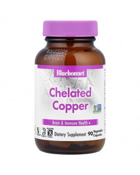 Bluebonnet Nutrition, Медь в хелатной форме, 90 растительных капсул