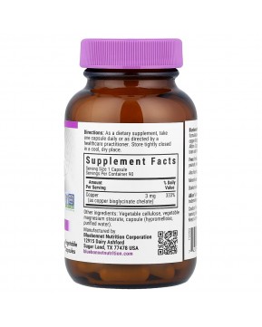 Bluebonnet Nutrition, Медь в хелатной форме, 90 растительных капсул Bluebonnet Nutrition, Медь в хелатной форме, 90 растительных капсул