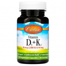 Carlson, Витамин D3 и K2, 50 мкг (2000 МЕ) и 90 мкг, 120 вегетарианских капсул