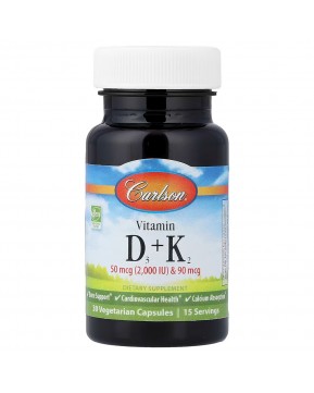 Carlson, витамины D3 и К2, 30 вегетарианских капсул