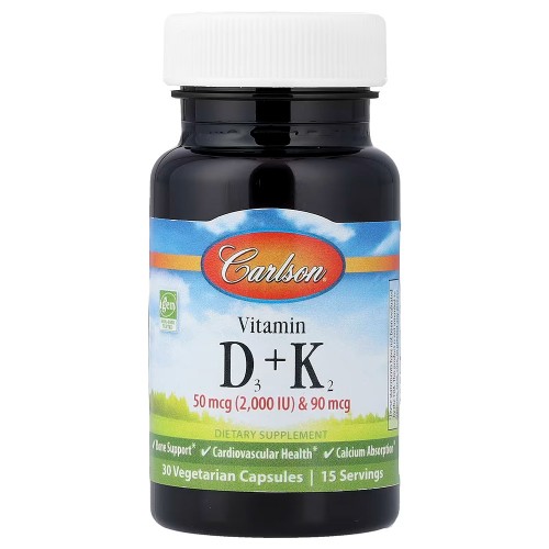 Carlson, витамины D3 и К2, 30 вегетарианских капсул