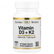 California Gold Nutrition, витамины D3 и K2 в форме MK-7, 60 растительных капсул