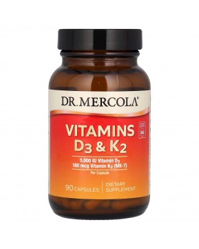 Dr. Mercola, витамины D3 и K2, 90 капсул