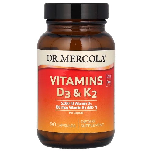 Dr. Mercola, витамины D3 и K2, 90 капсул