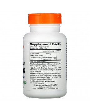 Doctor's Best, гинкго с повышенной силой действия, 120 мг, 120 вегетарианских капсул