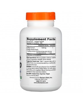 Doctor's Best, гинкго с повышенной силой действия, 120 мг, 360 вегетарианских капсул