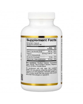 California Gold Nutrition, Defender 4, добавка с витаминами C и D, цинком и селеном, 180 вегетарианских капсул