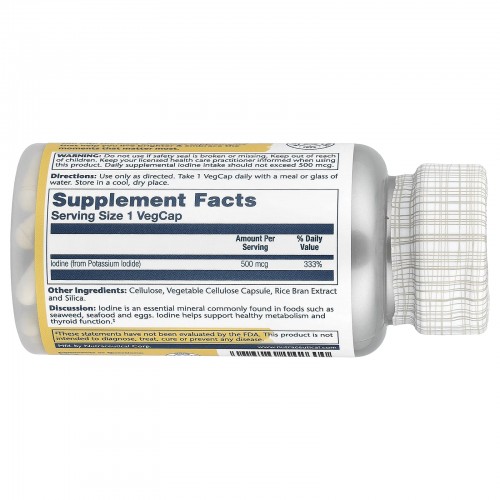 Solaray, Йод из йодида калия, 500 мкг, 30 растительных капсул