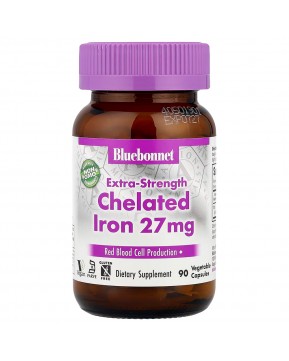 Bluebonnet Nutrition, хелатное железо, повышенная сила действия, 27 мг, 90 растительных капсул