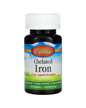 Carlson, Хелатное железо, 27 мг, 100 таблеток Carlson, Хелатное железо, 27 мг, 100 таблеток