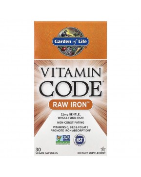 Garden of Life, Vitamin Code, необработанное железо, 30 веганских капсул