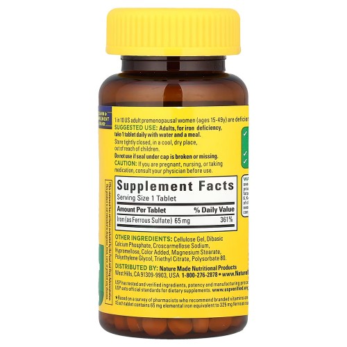 Nature Made, Железо, 65 мг, 180 таблеток Nature Made, Железо, 65 мг, 180 таблеток