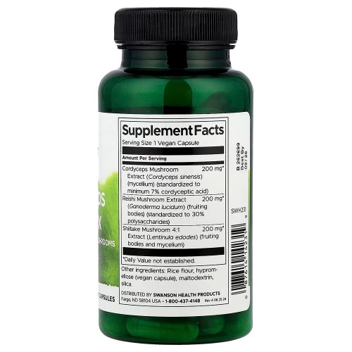 Swanson, Комплекс кордицепса с грибами рейши и шиитаке, 60 веганских капсул