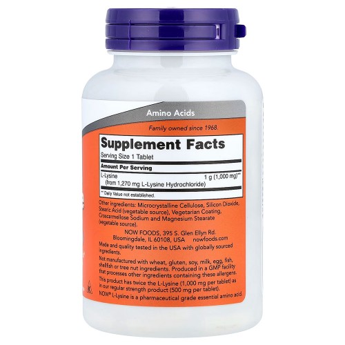 NOW Foods, L-лизин, 1000 мг, 100 таблеток NOW Foods, L-лизин, 1000 мг, 100 таблеток