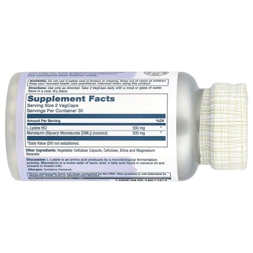 Solaray, L-лизин и монолаурин, в соотношении 1:1, 60 вегетарианских капсул Solaray, L-лизин и монолаурин, в соотношении 1:1, 60 вегетарианских капсул
