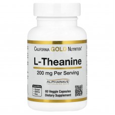 California Gold Nutrition, AlphaWave, L-теанин, поддерживает расслабление и спокойную концентрацию, 200 мг, 60 растительных капсул