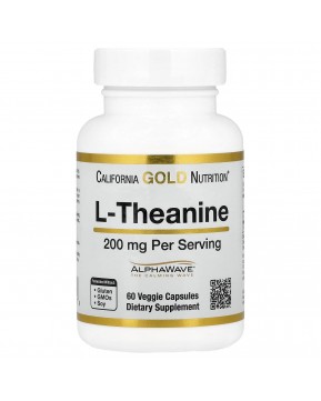 California Gold Nutrition, AlphaWave, L-теанин, поддерживает расслабление и спокойную концентрацию, 200 мг, 60 растительных капсул