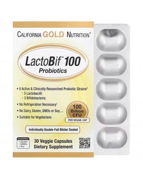 California Gold Nutrition, LactoBif® 100, пробиотики, 100 млрд КОЕ, 30 растительных капсул