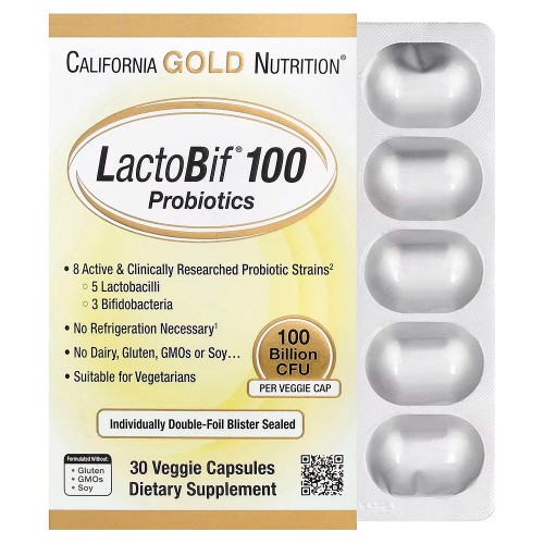 California Gold Nutrition, LactoBif® 100, пробиотики, 100 млрд КОЕ, 30 растительных капсул