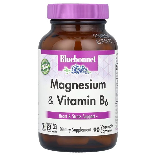 Bluebonnet Nutrition, магний и витамин B6, 90 вегетарианских капсул