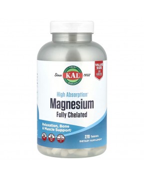 KAL, магний с высокой степенью усвоения, полностью хелатная форма, 270 таблеток
