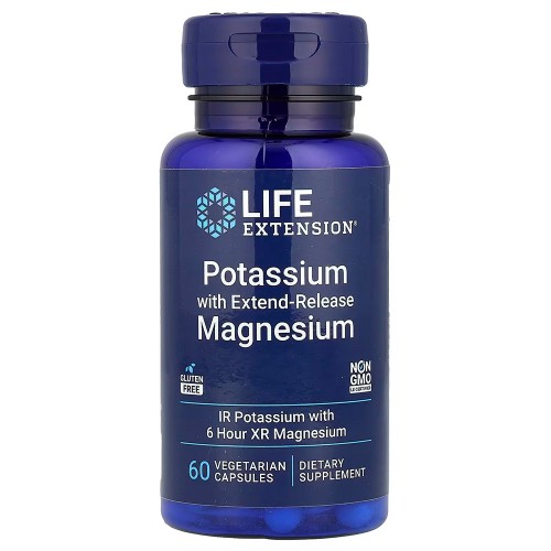 Life Extension, калий с магнием пролонгированного действия, 60 вегетарианских капсул