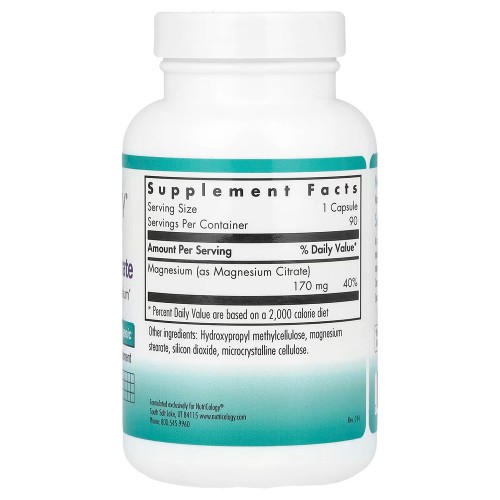 Nutricology, цитрат магния, 90 вегетарианских капсул (170 мг в 1 капсуле)