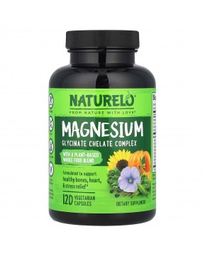 NATURELO, хелат глицината магния, 200 мг, 120 вегетарианских капсул