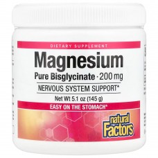 Natural Factors, Бисглицинат магния, чистый, 200 мг, 120 г (4,2 унции)