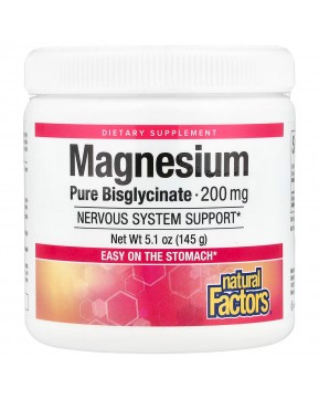 Natural Factors, Бисглицинат магния, чистый, 200 мг, 120 г (4,2 унции)