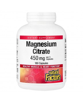 Natural Factors, цитрат магния, 180 капсул (150 мг в 1 капсуле)