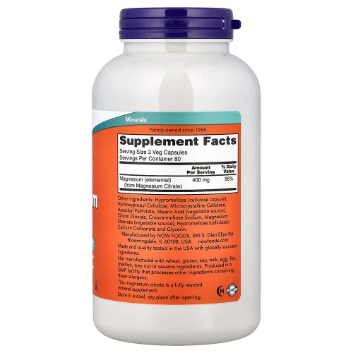 NOW Foods, цитрат магния, 240 вегетарианских капсул (133 мг в 1 капсуле) NOW Foods, цитрат магния, 240 вегетарианских капсул (133 мг в 1 капсуле)