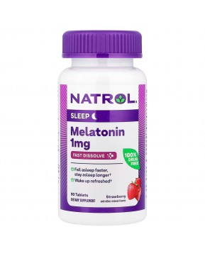 Natrol, Мелатонин, быстрорастворимый, клубника, 1 мг, 90 таблеток
