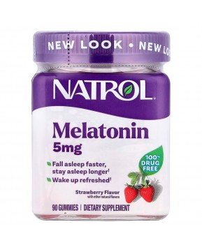 Natrol, жевательная добавка с мелатонином, со вкусом клубники, 5 мг, 90 жевательных таблеток