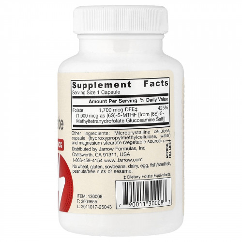 Jarrow Formulas, метилфолат, 1000 мкг, 100 вегетарианских капсул