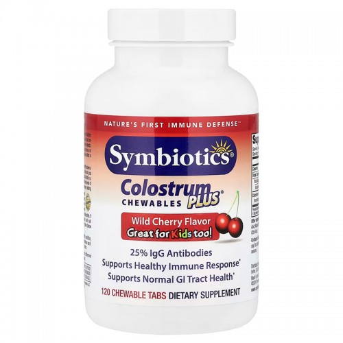 Symbiotics, Colostrum Plus®, жевательные таблетки с молозивом, со вкусом черешни, 120 жевательных таблеток