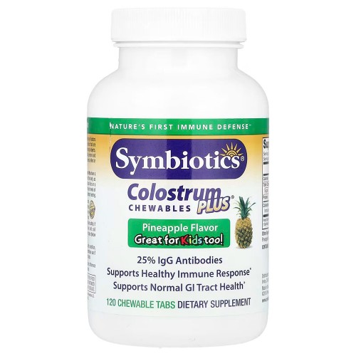 Symbiotics, Colostrum Plus, симбиотики из молозива, со вкусом ананаса, 120 жевательных таблеток