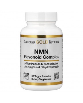 California Gold Nutrition, комплекс флавоноидов с NMN, апигенином и дигидрокверцетином, 60 растительных капсул