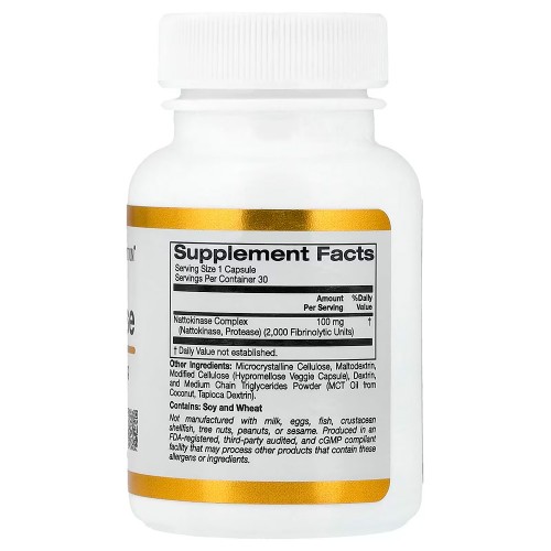 California Gold Nutrition, Наттокиназа, протеолитический фермент, 2000 FU, 30 растительных капсул