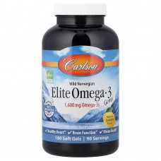 Carlson, Elite Omega-3 Gems®, отборные омега-3 кислоты из норвежской рыбы дикого улова, натуральный лимонный вкус, 180 капсул