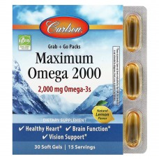 Carlson, Maximum Omega 2000, омега с натуральным лимонным вкусом, 30 капсул (1000 мг в 1 капсуле)