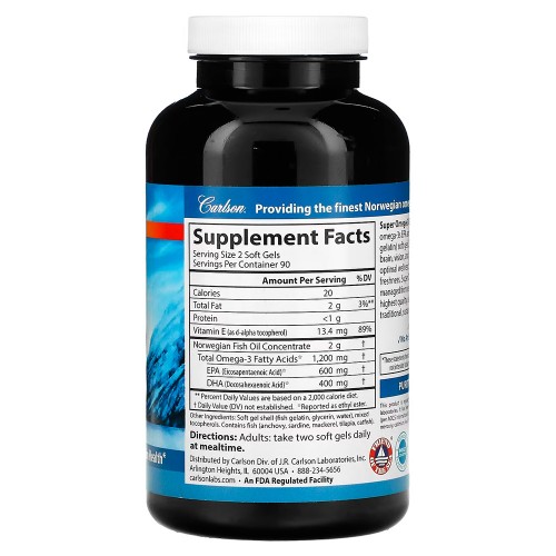 Carlson, Super Omega-3 Gems®, норвежские омега-3 кислоты, 180 капсул