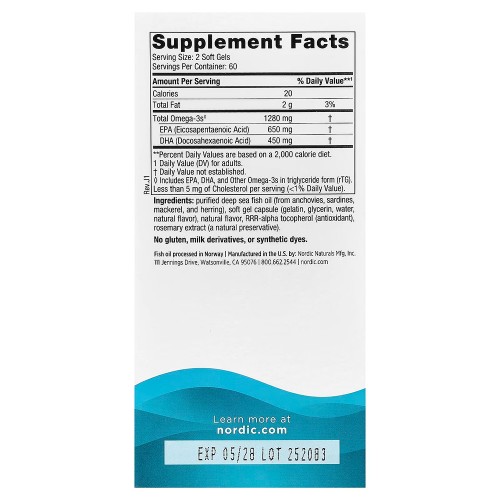 Nordic Naturals, Ultimate Omega®, омега-3 кислоты, со вкусом лимона, 120 капсул (640 мг в 1 капсуле)