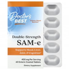 Doctor's Best, SAMe (дисульфат тозилат), двойная сила, 400 мг, 60 таблеток, покрытых кишечнорастворимой оболочкой