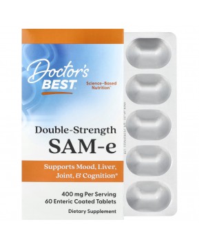 Doctor's Best, SAMe (дисульфат тозилат), двойная сила, 400 мг, 60 таблеток, покрытых кишечнорастворимой оболочкой